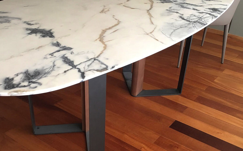 marble dining nibbles table from side